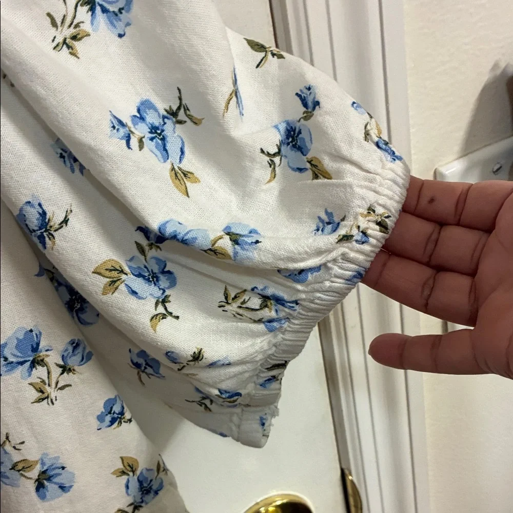 NWT Old Navy White Mini Dress with Blue Floral Print Sz XXLP-Linen Blend